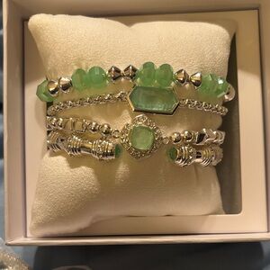 Spring Stack Silver and Green Bracelet Set
